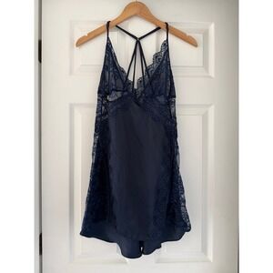 In Bloom Women's Lace & Satin Chemise Navy Lingerie